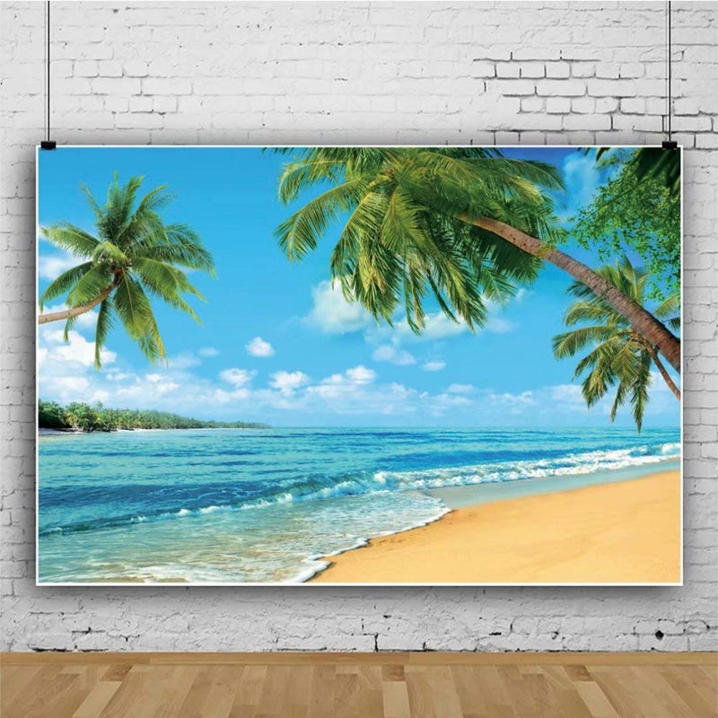 DASHAN 10x8ft Tropical Beach Backdrop Ocean Hawaiian Luau Party Decorations Summer Sea Backdrop Sandy Palm Tree Photography Background Wedding Bridal Shower Holiday Party Photo Props - Image 2